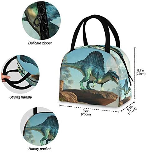 Izolovana torba za ručak za žene-Mjesečev Dinosaurus velike nepropusne torbe za ručak s naramenicama za radni piknik