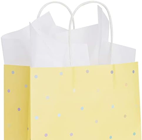 Plava PANDA 36 pakovanja papirnih poklon kesa sa srednjim tačkama sa ručkama i belim maramicom, 6 pastelnih duginih boja
