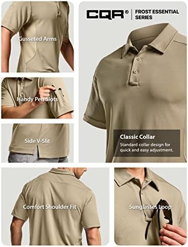 CQR muške polo majice, taktičke majice kratkih rukava, suhe fit lagane golf majice, na otvorenom upf 50+ pique majica