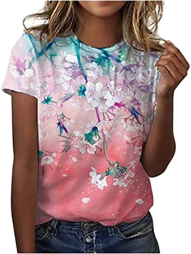 Teen Girls Crewneck Brod vrat pamuk grafički grafički print cvjetni labavi fit opušteni fit ručak bluza za žene RG
