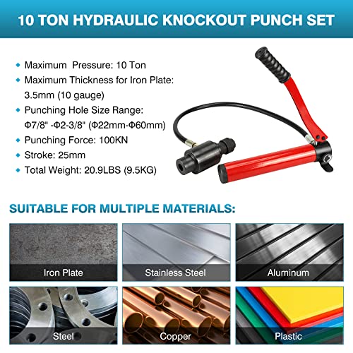 Ironwalls hidraulični Knockout Punch Set, 10 tona 7/8 do 2-3/8 električni set rezača rupa za vodove, ručni nokaut Puncher drajver sa 6 kompleta matrica & Punches, Debljina probijanja za Čelik do 3.5 mm