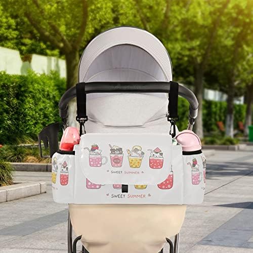 Cataku Universal Baby kolica za pohranu Slatka mačka Smiješna kolica Organizator torbom sa držačima za čaše Velika torba za ramena