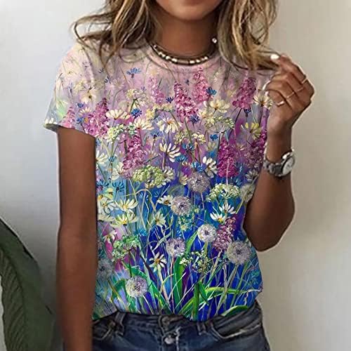 Bluza Tshirt za žene jesen ljeto kratki rukav pamuk Crewneck vrat za čamac grafički Print cvjetni Casual Top 9H 9H