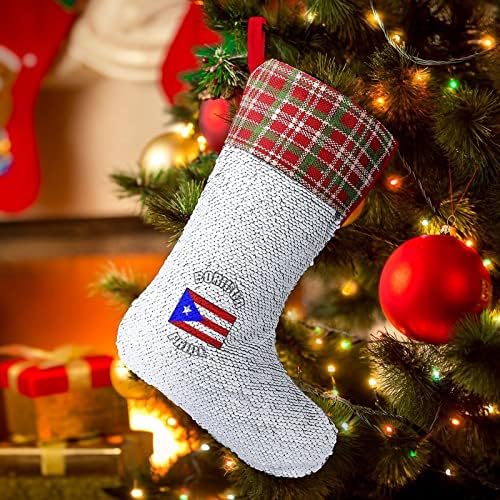 Vintage Boricua Pride Portorikana prsta za božićne sekvere Stoke Porodične čarape Dekor Slatko viseće ukrase ukrasi za xmas 9.9 x
