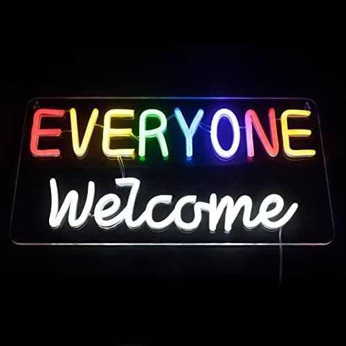 Roar Neon Svi dobrodošli Neon Sign 15.7 '' Rainbow Colors LED lgbtq + Custom zidni dekor za domaću spavaću sobu uredski salon Party