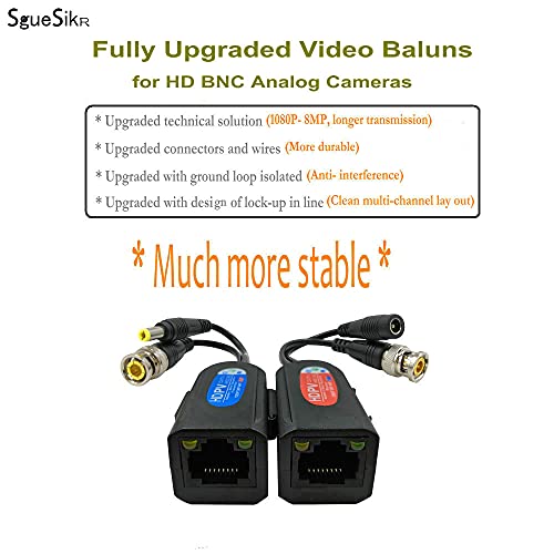 SgueSikR 4 Pair Pasivni video BNC baluns 1080p-8MP i 4 par 2-in-1 POE IP kamere / podatkovni adapteri