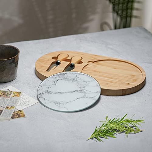 Bigtree ploča od bambusovog sira i Set noža,dizajn staklene ploče imitacije mramora, drvena ploča za posluživanje ploča, za vino,