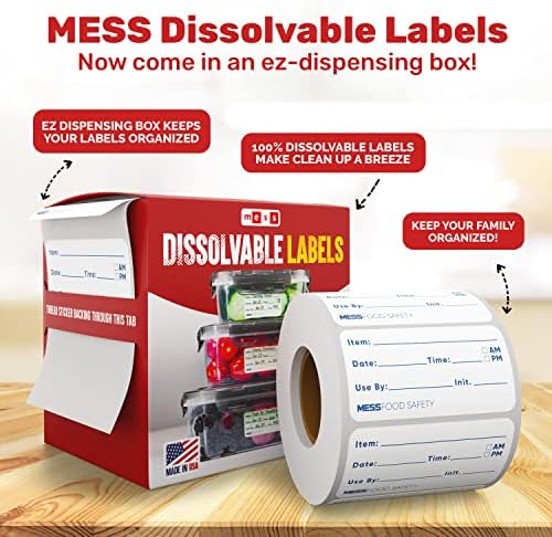 MESS Dissolvable food Labels -200 uklonjivih naljepnica u kontejnerima za hranu - prazne naljepnice za posude za hranu - naljepnice