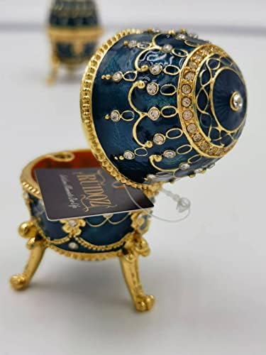 RUIDOZ Trinket kutija za dragulje ruski Faberge stil jaja plava za prstenaste Ogrlice Naušnice poklon 1,7 x 1,7 x 2,8 inča-TR2215