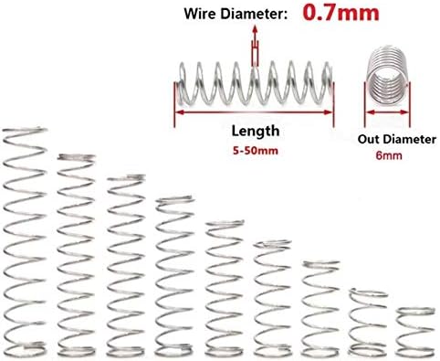 Zhengguifang Solid 10pcs Kompresija Spring 304 Nehrđajući čelik zatezanje opruge Dia 0,7 mm Vanjski dia 6mm Dužina 5-50 mm