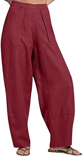 Corero Hlače za žene Čvrsti visoki struk prozračne ležerne hlače sa širokim nogama obične ravnotežne pantalone s džepovima
