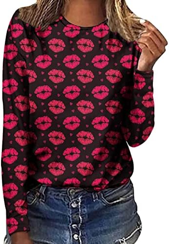 Valentinovo tee vrhovi za žene modne majice usne Grafičke dugih rukava Duksevi bluze pulover za djevojku