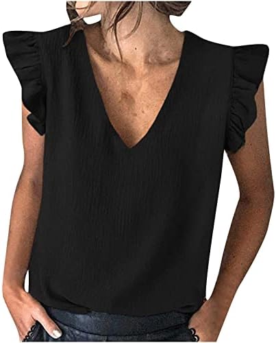 Ženska bluza Vneck Spandex vrhovi za dame bez rukava Casual Ruffle obična ljetna jesenska bluza 2023 Odjeća A9