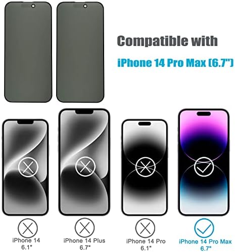 SOOPUR [2 paketa mat Zaštita ekrana za privatnost za iPhone 14 Pro Max 6.7, Film od kaljenog stakla otporan na špijunske ogrebotine,