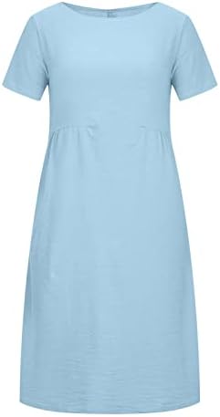 Pamučna posteljina haljina za žene ljetne casual solid color okrugli vrat kratkih rukava Maxi haljina 2023 moda