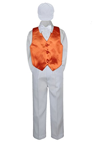 5pc Baby Toddler Kid Boys White Hlaće Hat Bowint Tie Orange Vest odijelo set