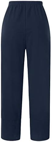 Usuming ženske ležerne hlače Elastične struke Capri hlače Visoke hlače za hlače Prozračne pantalone Ljetne hlače sa džepom
