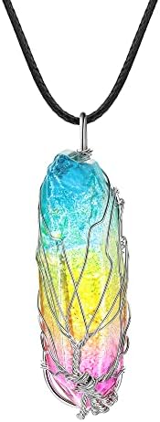 Hanreshe Kristalna čakra ogrlica Drvo života Rainbow Quartz Reiki Healing Rock Raw Stone čakra Healing privjesak Žene poklon