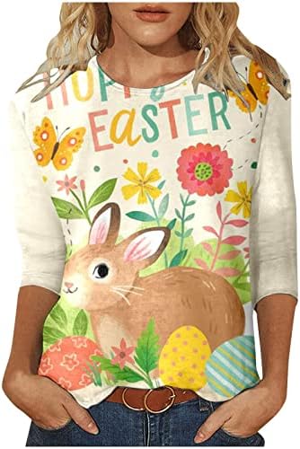 Cvjetni opušteni fit majica djevojke 3/4 rukava za čamac Spandex Uskrs Slatka životinja Bunny Bluzes T majice Žene E8