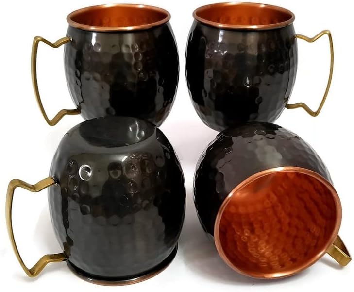 Al Tijurti bakra crna oksidirana krilica moskovske mule sa pucanjem i mešalicama 4 seta za vodu za kućnu kuhinju | Poklon pakiranje