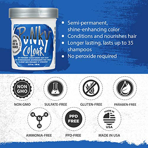 Punky Atlantic Blue polutrajna Kondicionirajuća boja kose, veganska, bez PPD-a i parabena, traje do 35 pranja, 3.5 oz