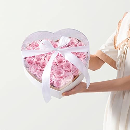 NUOBESTY Heart Boxes srce akrilna Poklon kutija Valentines Day Present case Bow Ribbon kutija za umotavanje cvijeća držač cvjetnog