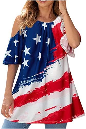 Qcemeni ženski 4. jula tunički vrhovi hladnih ramena Neovisnosti Dnevne majice Patriotska američka zastava majica Ljetne bluze