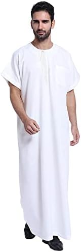 Bmisegm muške košulje slim fit muški povremeni muslimanska arapska srednja puna boja okrugla vrat kratki rukav ogrtač