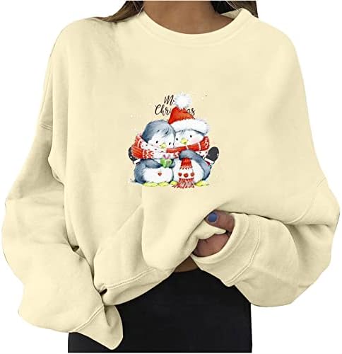Predimenzionirani Božićni topovi za žene slatki Irvas Print Casual labavi Dugi rukav Crewneck pulover džemperi duksevi