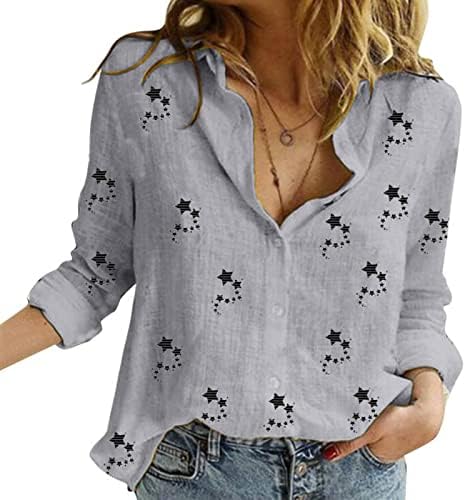 Jesenski gumb dolje majica za žene sa spuštanjem vratnih košulja sa džepom pamučne posteljine vrhovi seksi plus veličine