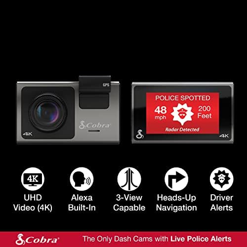 COBRA SMART CASH - UHD rezolucija 4K, ugrađeni Wi-Fi & GPS, ugrađeni, žive policijske upozorenja, incidentne izvještaje, hitni mayday,