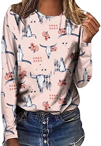 Ženske Vintage majice sa printom slatke grafičke duge rukave duksevi Crewneck Tee Tops labave Ležerne bluze puloveri