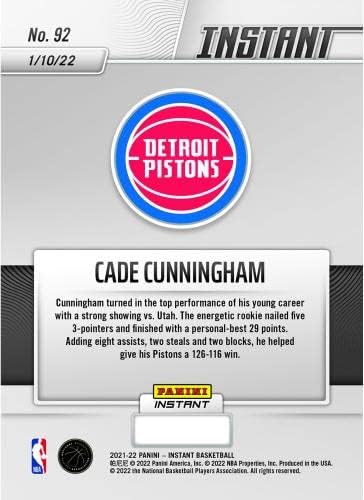 Cade Cunningham Detroit Pistons Fanatics Exclusive Paralel Panini Instant Cunningham postavlja novu karijeru sa 29 bodova Jednokrevetna