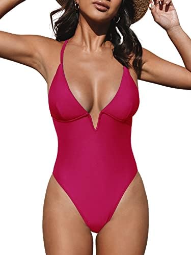 Žene Cupshe kupaći kupaći kostim jednodijelno odijelo za kupalište duboko V izrez Crisscross Podesivi remen