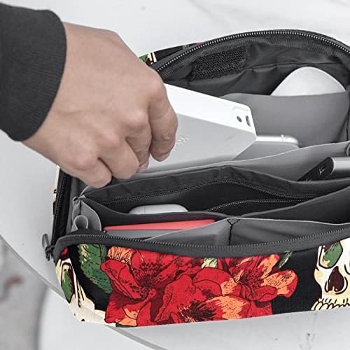 Torbica za nošenje putna torbica torba USB kabl Organizator džepni dodatak Zipper novčanik, cvjetne lobanje crveni cvijet