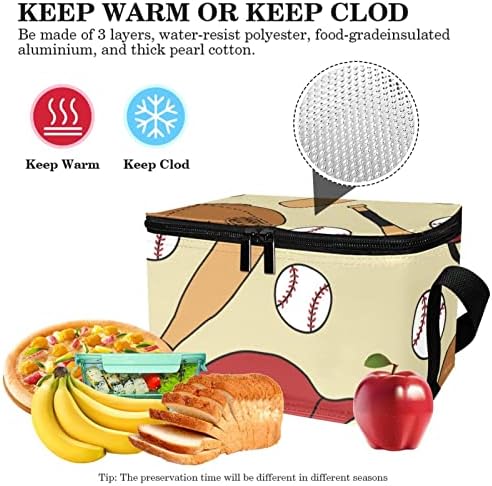 GUEROTKR torba za ručak za muškarce, izolovana kutija za ručak, kutija za ručak za odrasle,bešavni Bejzbol uzorak