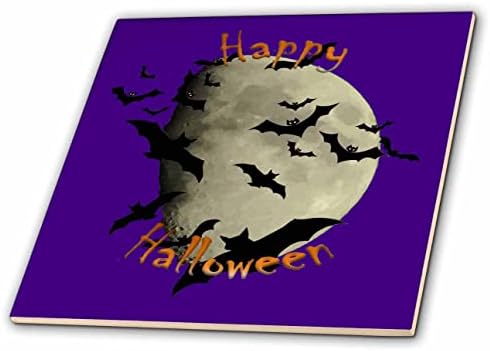 3drose Happy Halloween Bats and Haunting Moon-Tiles