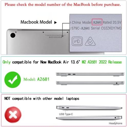 Lanbailan Case kompatibilan sa MacBook zrakom 13,6 inča M2 CHIP 2022 Izdanje sa tečnim mrežnim ekranom dodirnite, model A2681, laptop
