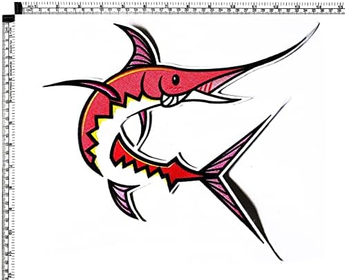 Kleenplus. Veliki veliki Jumbo crveni Spearfish Shark pegla na zakrpama aktivnosti vezeni logo odjevne jakne košulje dodatna oprema