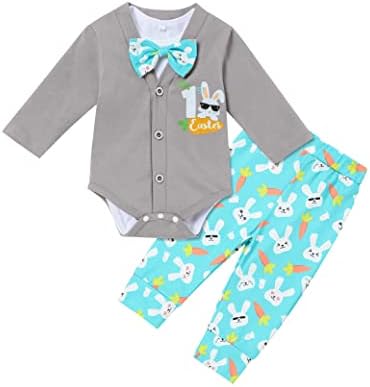 Sinda Moj prvi Uskrsni odjeća novorođeni dječaci Boy-čvor BodySuit + kaput + rotkvica pant 3pcs uskrsna odjeća