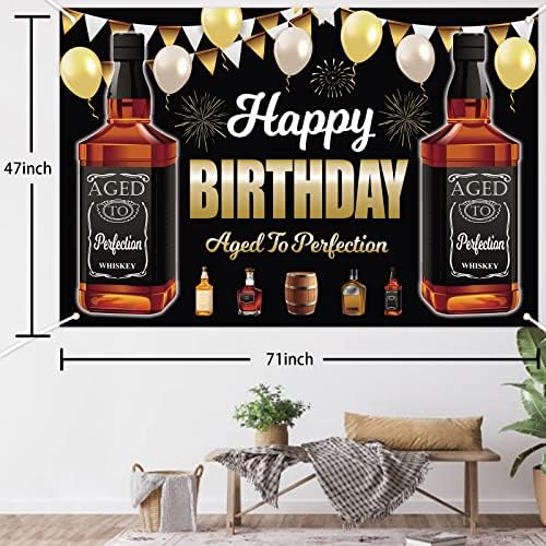 4 x 6ft Happy Birthday Whisky Party Decorations Banner Black Sign-Aged to Perfection Anniversary Photo Booth Backdrop party Supplies