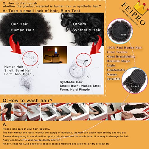 FEIPRO 4 inča Afro Puff Drawstring rep punđe za ljudsku kosu 1 kom za djevojčice djeca Djeca crne žene male veličine prirodna crna