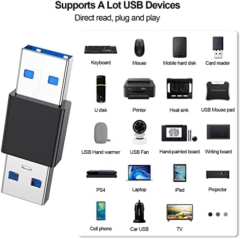 Clavoop USB do USB adaptera 4 pakovanje, dvostruki USB A muški spol USB 3.0 Tip adapterski spojnik USB kabelski punjač Transfer Extender