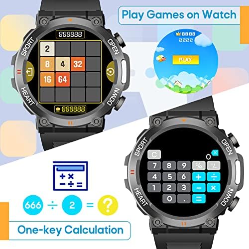 ZKration Smart Watch za muškarce, vanjski vojni sportski sat Vodootporni fitnes satovi, 1,39 IPS dodirnite SmartWatch za Android iOS