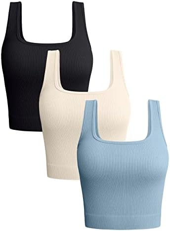 Oqq ženske 3 komada rezervoara rebraste bešavne košulje za vježbanje Yoga Crop Tops