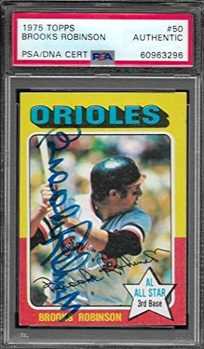 Brooks Robinson Autograph potpisao je 1975 TOPPS Baltimore Orioles Card 50 - PSA / DNK - bejzbol ploče sa autogramiranim karticama