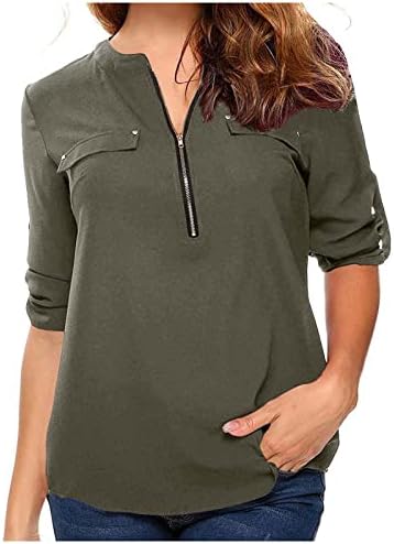 Ženske Osnovne Majice Labave Bluze Majice Dugi Rukav V Vrat Šifon Brunch Jesen Ljeto Majice Zip Up 2023