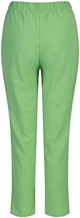 MALAIDOG Trendy Summer Capri hlače za žene Pamučno posteljina labava fit elastična struka širokog obrezanih ležajeva