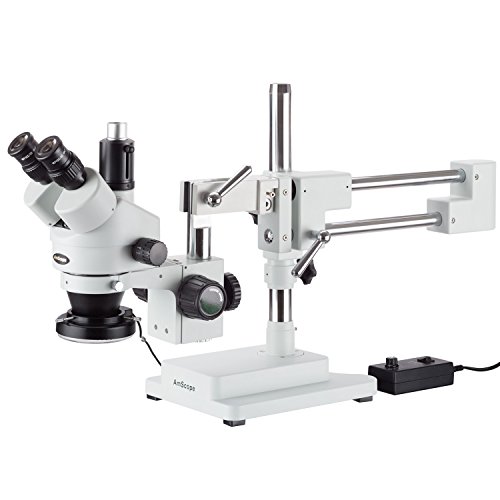 AmScope 3.5 X-90x Simul-Focal Stereo Zoom mikroskop na postolju za granu sa 144-LED prstenastim svjetlom i 18MP USB3 kamerom, Bijela