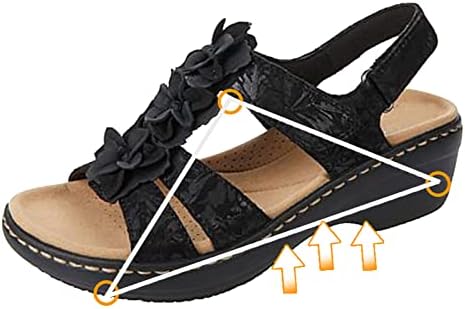 Ljetne sandale za žene, dame cvijeće ruširane sandale sa lukom potpornice tinejdžerke kuka i petlje rimskog klinastog klizača